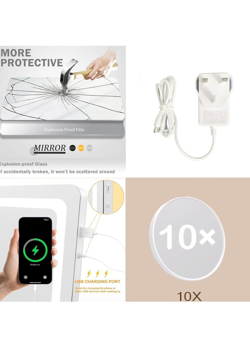 ETG - Makeup Vanity Mirror with Lights 80CM*60CM Large LED Makeup Mirror, Light up Mirror with 10X Magnification and USB Charging Port, with Dimmable 3 Modes - Image 1