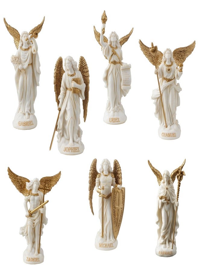 Veronese Design 4 Inch Seven Archangels Set Polystone White Gold Hand Painted Finish Religious Home Decoration Gift Figurine - Image 1