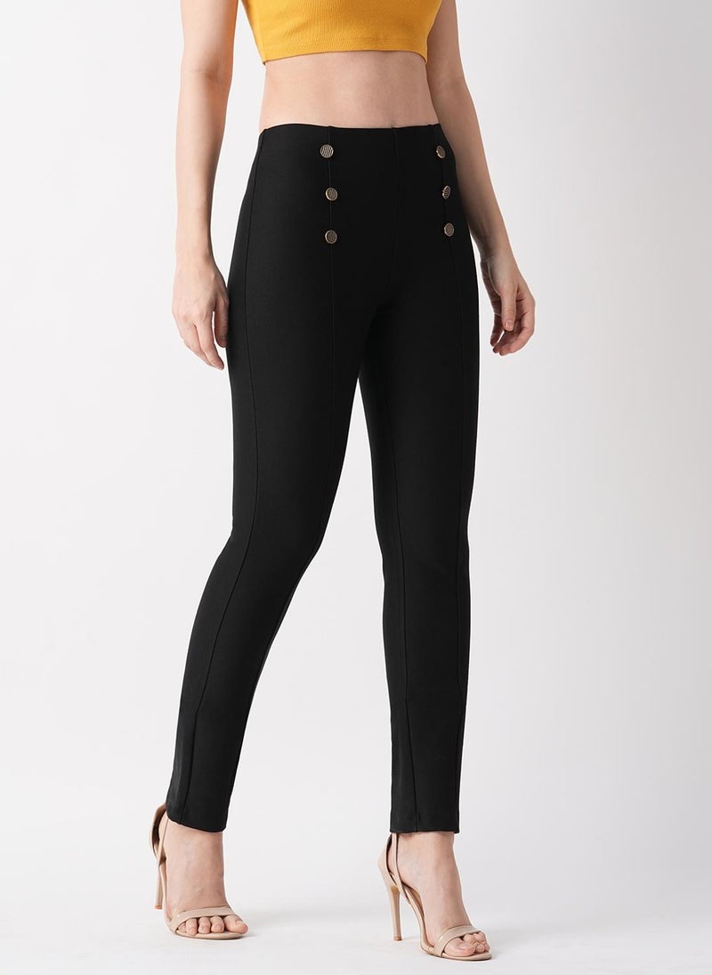 Globus Women's Black Mid-Rise Stretch Skinny Treggings with Waist Detail - Image 3