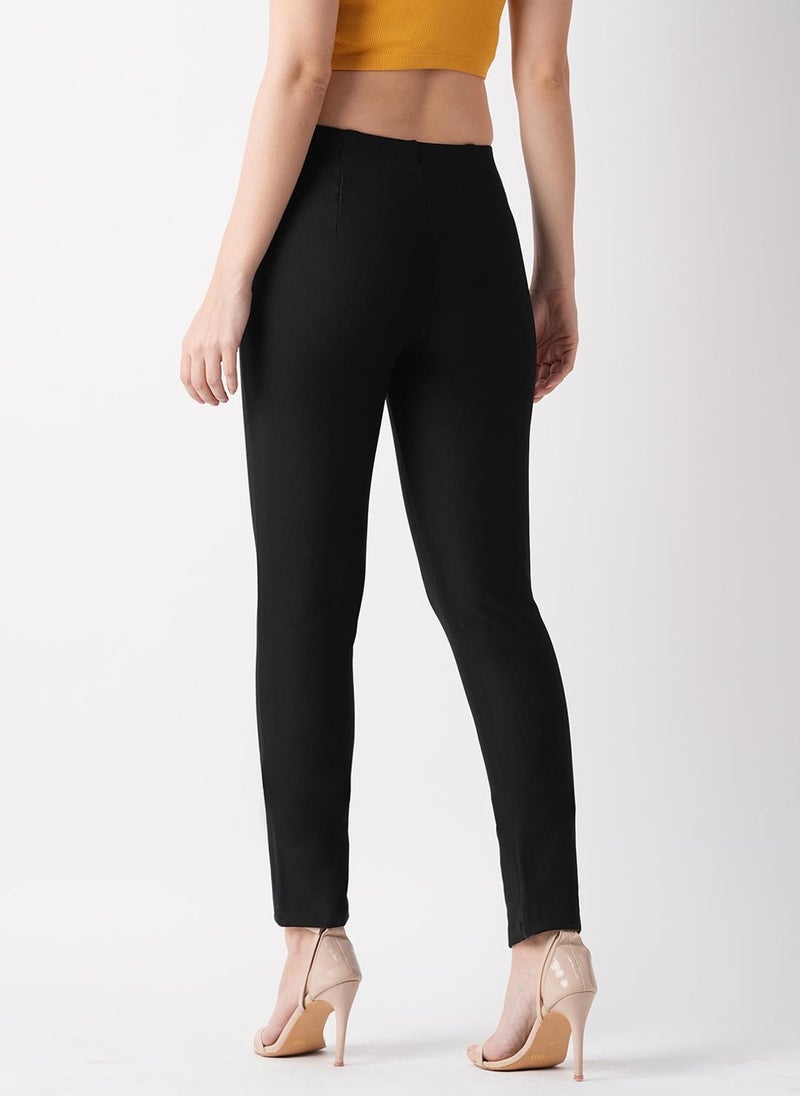 Globus Women's Black Mid-Rise Stretch Skinny Treggings with Waist Detail - Image 4