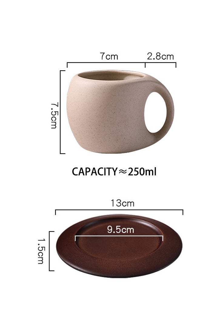 كوب قهوة سيراميك خشن مبتكر مع حامل أكواب خشبي، قوامه عتيق متجمد للمكتب والمنزل، بيج، 8.45 أونصة - Image 4