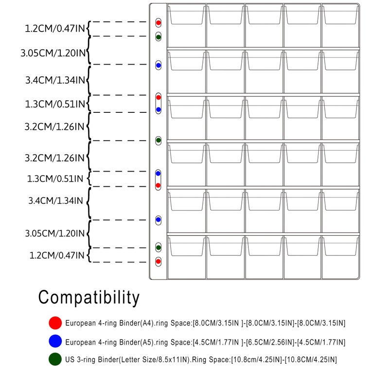 Coin Binder Pages: 10 Transparent 27.5x19.8cm Acid-Free PVC Sheets - 300-Pocket Capacity Loose Leaf Coin Storage Pages for Coin & Stamp Collectors, Binder Display - Image 3