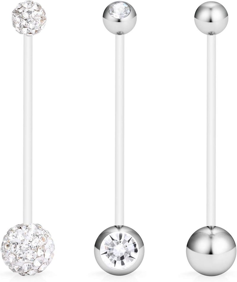 Hoeudjo 14G 1 1/2 Inch CZ Sports Pregnancy Maternity Flexible Bioplast Long Belly Button Rings Navel Retainer Body Piercing Set of 3 - Image 3