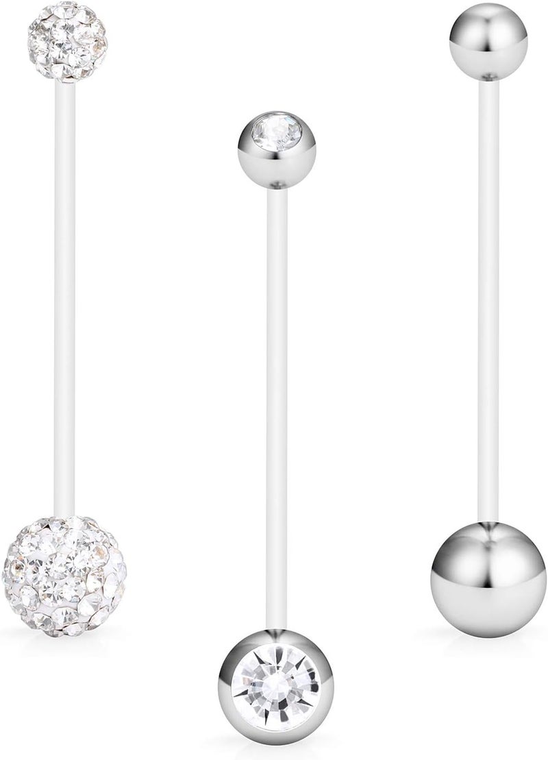Hoeudjo 14G 1 1/2 Inch CZ Sports Pregnancy Maternity Flexible Bioplast Long Belly Button Rings Navel Retainer Body Piercing Set of 3 - Image 4