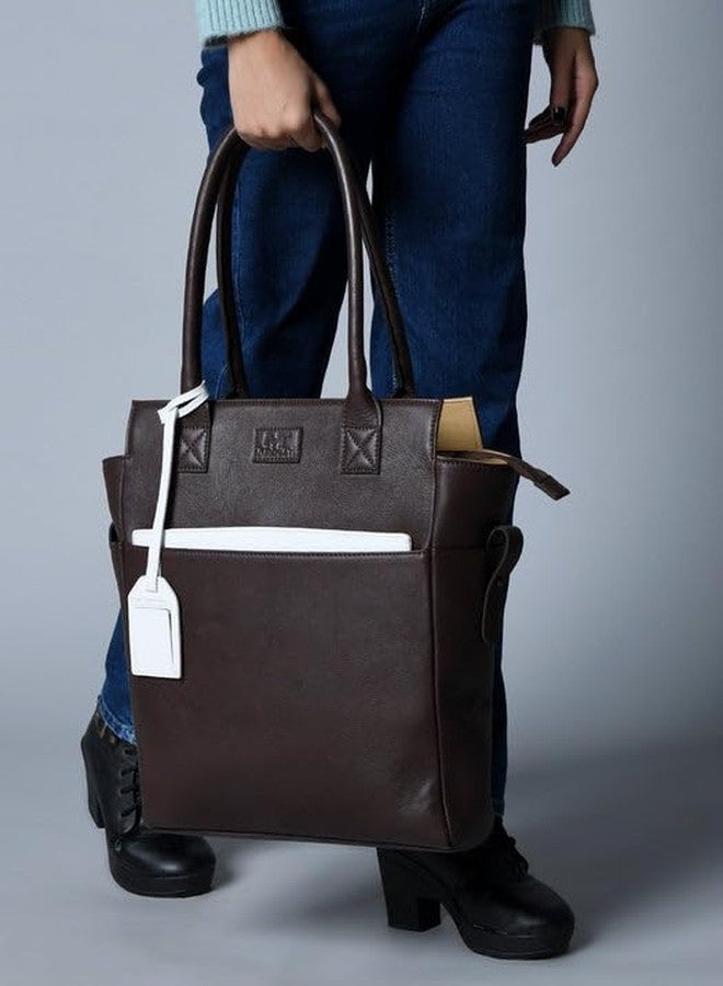 MaheTri Chestnut Charm Brown Leather Tote Bag for Women | Genuine Leather, Spacious Everyday & Office Handbag | Comfortable Handles & Multi-Pocket Organisation | Casual & Formal - Image 3