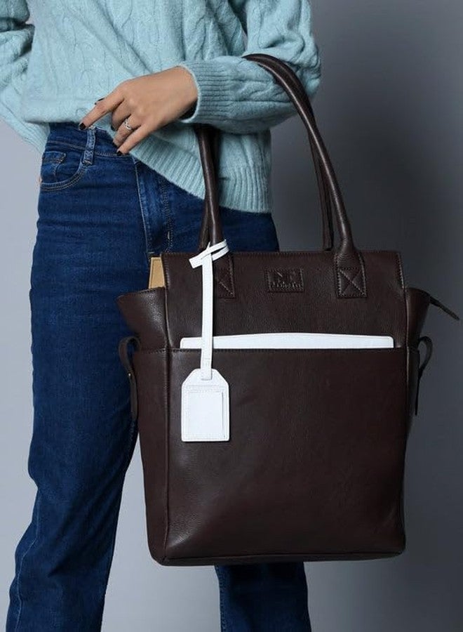 MaheTri Chestnut Charm Brown Leather Tote Bag for Women | Genuine Leather, Spacious Everyday & Office Handbag | Comfortable Handles & Multi-Pocket Organisation | Casual & Formal - Image 5