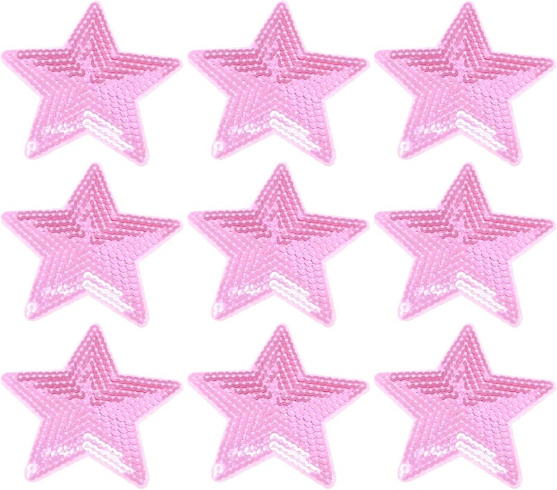 FAVOMOTO 10pc Pink Star Shape Clothes Patches Iron On, Sequin Embroidered Sewing Appliques for DIY Clothing Costumes, Craft Decoration Accessories - Image 1