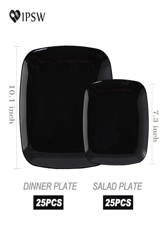 IPSW 50 Pack Square Plates, Premium Heavy Duty Plastic Plates Tableware incl 25 Salad Dessert Appetizer Plates &25 Dinner Disposable Plates Dishes for Weddings, Parties, & Catering-Black - Image 2