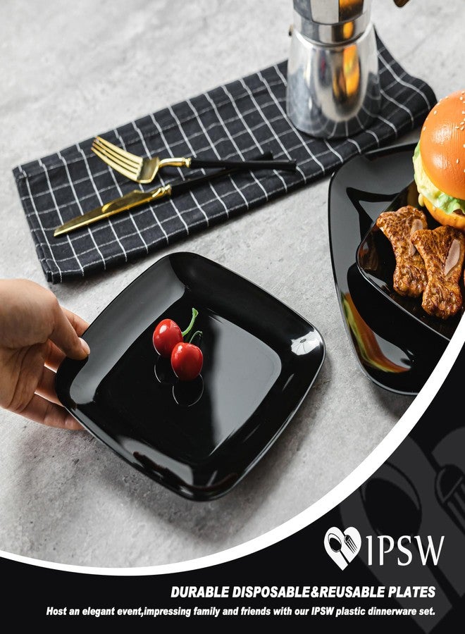 IPSW 50 Pack Square Plates, Premium Heavy Duty Plastic Plates Tableware incl 25 Salad Dessert Appetizer Plates &25 Dinner Disposable Plates Dishes for Weddings, Parties, & Catering-Black - Image 4