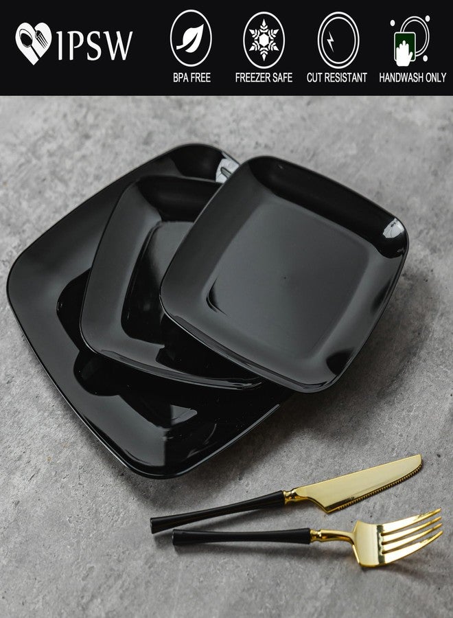 IPSW 50 Pack Square Plates, Premium Heavy Duty Plastic Plates Tableware incl 25 Salad Dessert Appetizer Plates &25 Dinner Disposable Plates Dishes for Weddings, Parties, & Catering-Black - Image 5