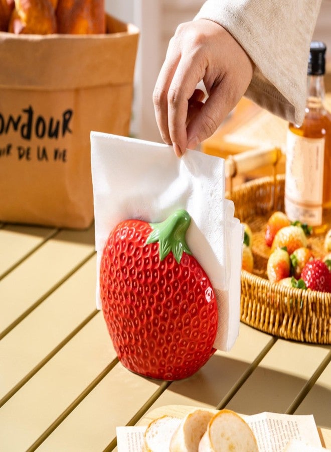 HAN SHENG Strawberry Ceramic Napkin Holder Napkin Dispenser - Farmhouse Kitchen Decor & Cottagecore Home Decor, Ideal Napkin Stand for Dining Table, Countertop Organizer - Image 3
