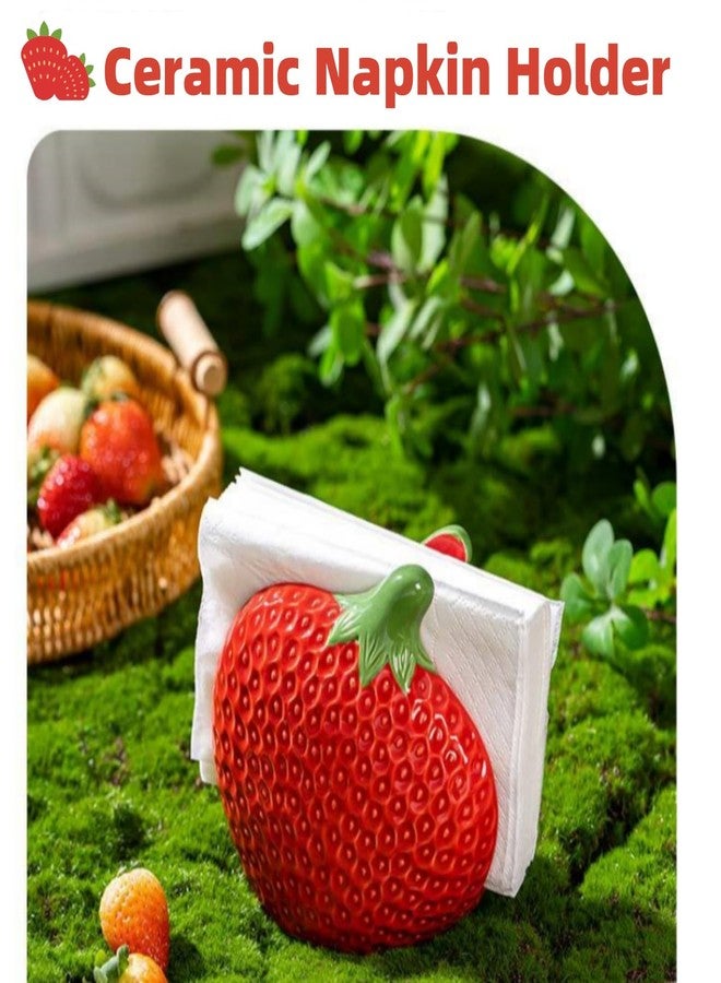 HAN SHENG Strawberry Ceramic Napkin Holder Napkin Dispenser - Farmhouse Kitchen Decor & Cottagecore Home Decor, Ideal Napkin Stand for Dining Table, Countertop Organizer - Image 5