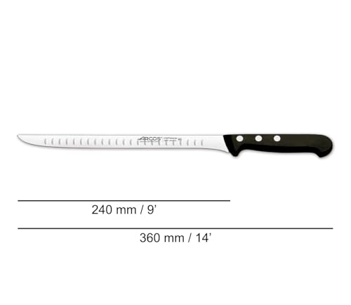 Arcos Slicing Knife/Ham Knife Nitrum Stainless Steel and 240 mm blade. Used for slicing or carving various types of food with precision and ease. Series Universal. Color Black - Image 5