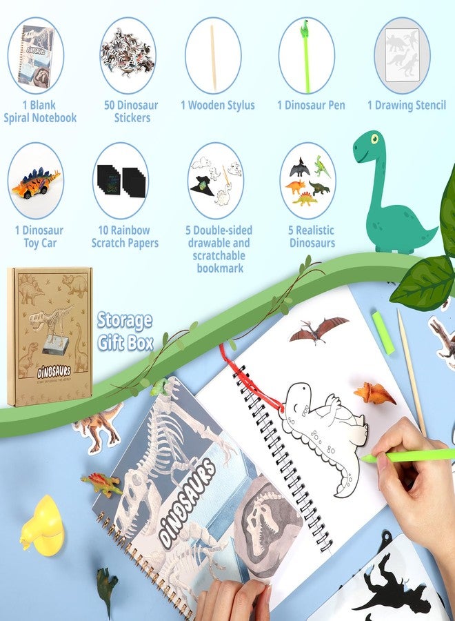 CAGIE Dinosaurs Journal Set for Kids, Gifts for 2 3 4 5 Year Old Boys, Dinosaur Theme Journal Kit for Writing and Doodle, Fun Toy for Kids Quiet at Home Or Traveling - Image 2