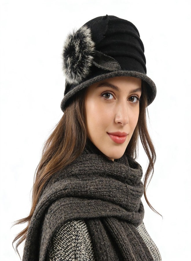 Ruphedy قبعة دلو من الصوف الشتوي بتصميم كلاسيكي من روبيدي للنساء (C030-أسود) - Image 2