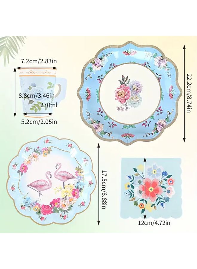 32 Pcs Melange Paper Plates Set with Handles Floral Design for Tea Party Picnic Camping - Image 5