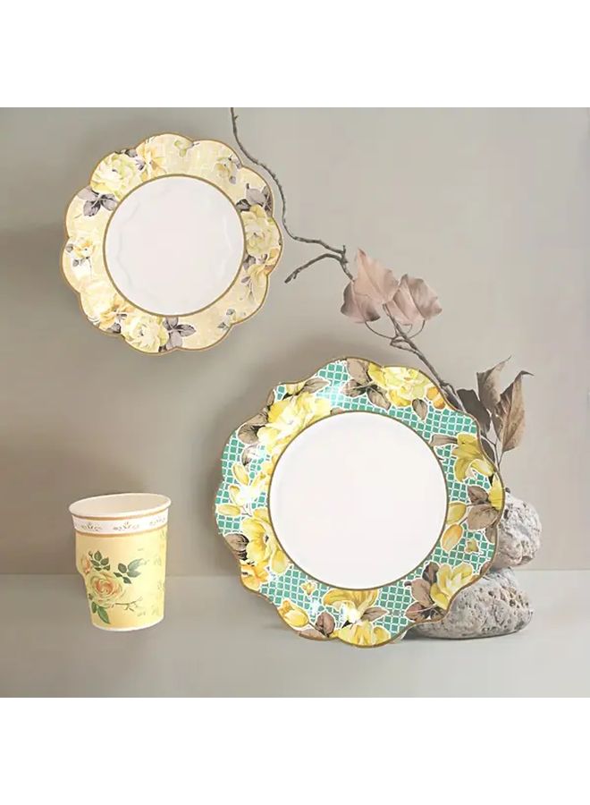 32 Pcs Melange Paper Plates Set with Handles Floral Design for Tea Party Picnic Camping - Image 3