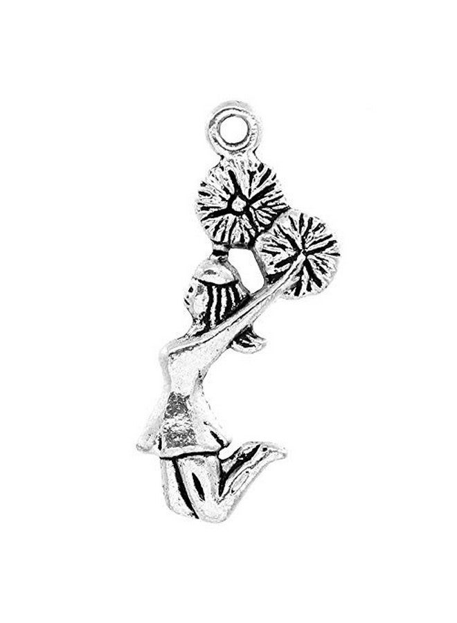 JGFinds Cheerleading Charms Cheerleader With Pompoms 50 Pieces 28Mm Length With A 1.7Mm Hole Silver Tone (50 Pc Cheerleader) For Diy Cheer Gifts - Image 1