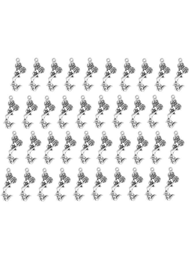 JGFinds Cheerleading Charms Cheerleader With Pompoms 50 Pieces 28Mm Length With A 1.7Mm Hole Silver Tone (50 Pc Cheerleader) For Diy Cheer Gifts - Image 3