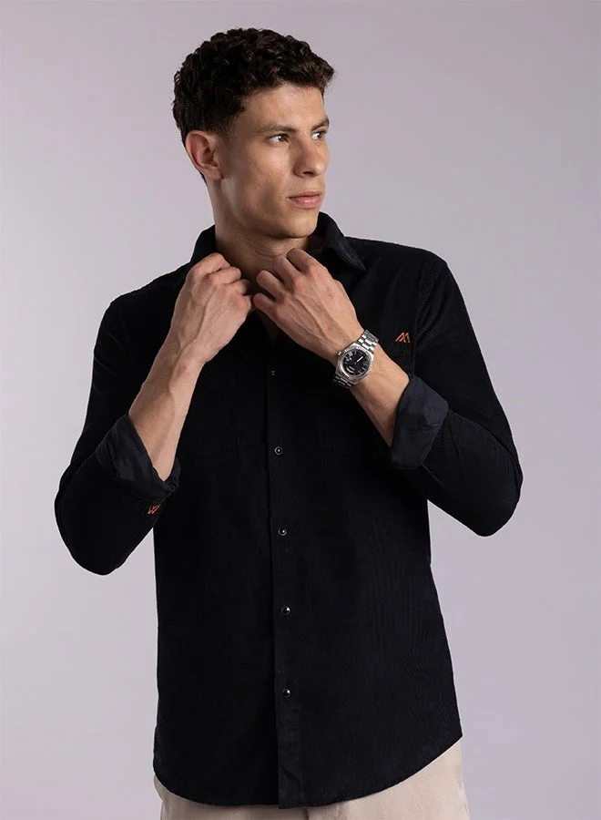 Mannerism The Ribbed Night Navy Corduroy Shirt with Deep Texture