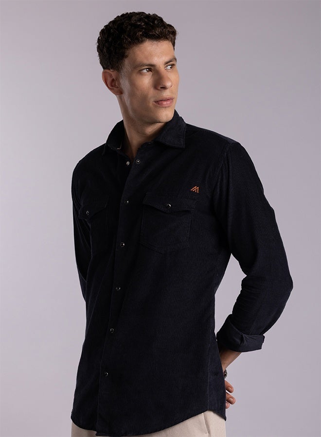 Mannerism The Ribbed Night Navy Corduroy Shirt with Deep Texture - Image 5