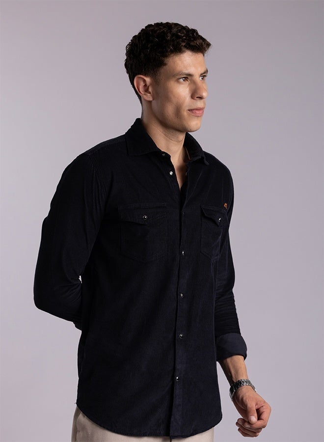 Mannerism The Ribbed Night Navy Corduroy Shirt with Deep Texture - Image 4
