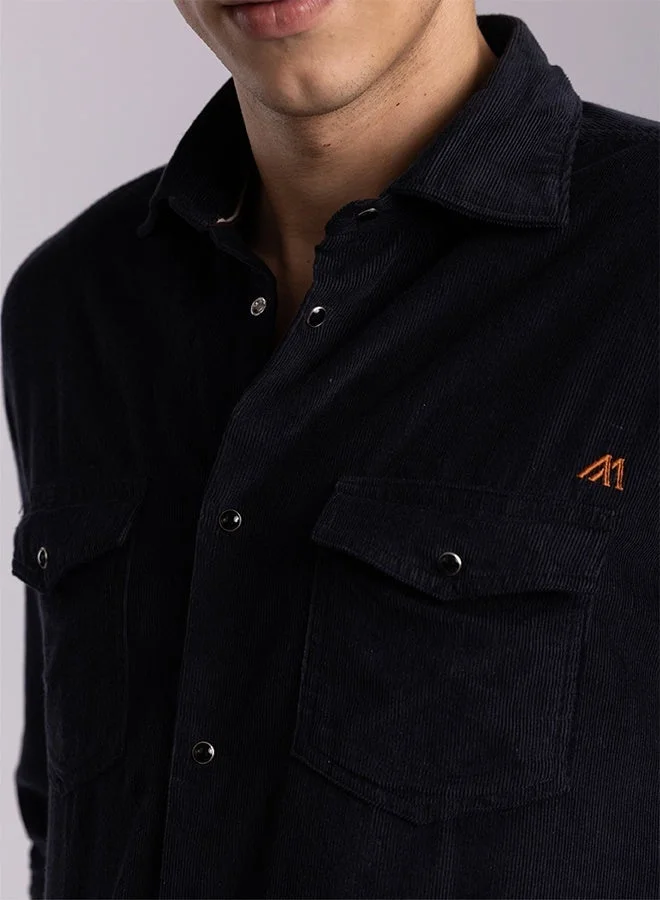 Mannerism The Ribbed Night Navy Corduroy Shirt with Deep Texture