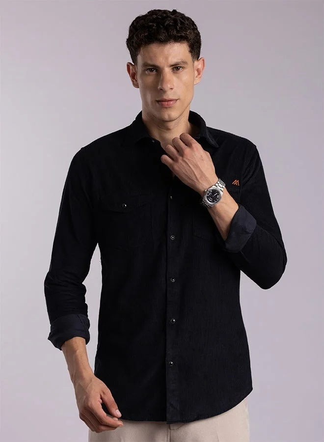 Mannerism The Ribbed Night Navy Corduroy Shirt with Deep Texture