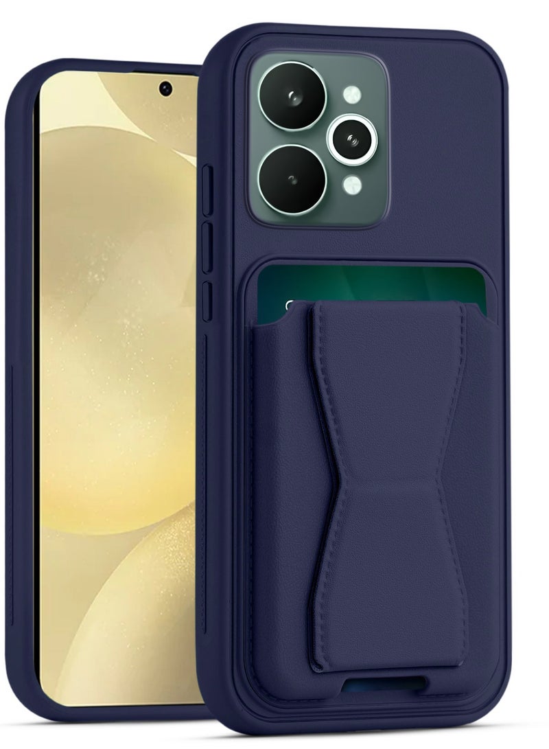 غطاء خلفي من الجلد مع محفظة بطاقات، جراب قابل للطي ومقاوم للصدمات، متوافق مع هاتف Realme 15 Pro (أزرق)