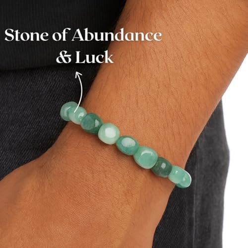 ARE - Aeora Rocks : Green Aventurine Tumbled Bracelet for for Abundance, Prosperity, and Heart Chakra Balance - Healing Crystal Bracelet For Men and Women Tumble Size 12-15mm - Image 3