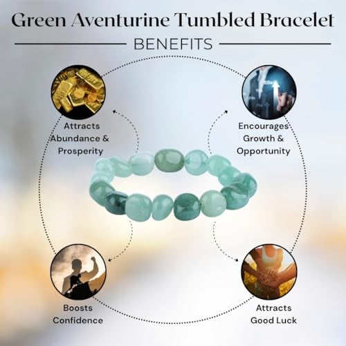 ARE - Aeora Rocks : Green Aventurine Tumbled Bracelet for for Abundance, Prosperity, and Heart Chakra Balance - Healing Crystal Bracelet For Men and Women Tumble Size 12-15mm - Image 2