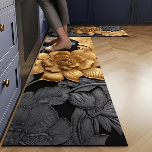 FIGMENT 2 Pcs Kitchen Mats - Waterproof Memory Foam Standing Floor Mat Non Slip Kitchen Rugs, Comfort Runner Floor Mat Carpets for Kitchen Home Office, Laundry(118 * 38 cm, 58 * 38 cm) - Image 1