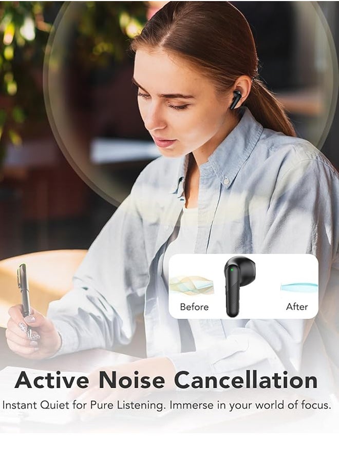An TN31 Wireless Bluetooth Headphones, Wireless Semi-in-Ear Type, Sports Headphones with Ultra-Long Battery Life, USB-C Charging Case, Compatible with Android and iPhone - Black  - Image 2