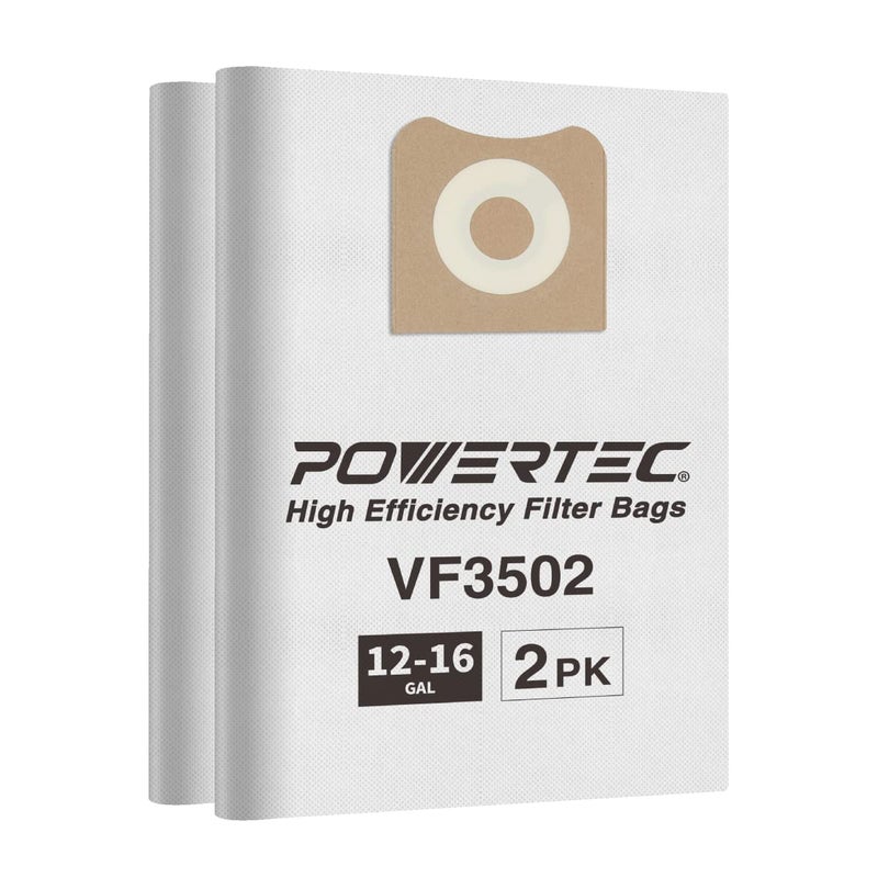 POWERTEC 23743 VF3502 Size A Shop Vac Bags for Ridgid 2 Pack 1216 Gal Vacuum Bags for Ridgid HD1200 HD1400 Wet Dry Vac 75002