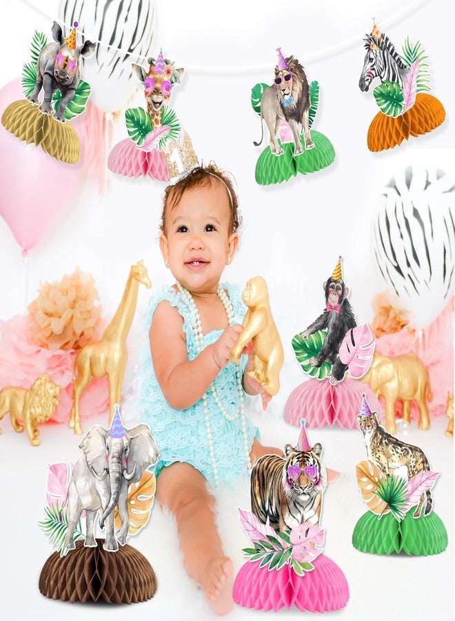 Fangleland 8 Pieces Jungle Animal Honeycomb Centerpieces Pink for Girls, Safari Themed Birthday Party Decorations, Wild Animal Theme Table Toppers Decors Baby Shower Party Supplies… - Image 3