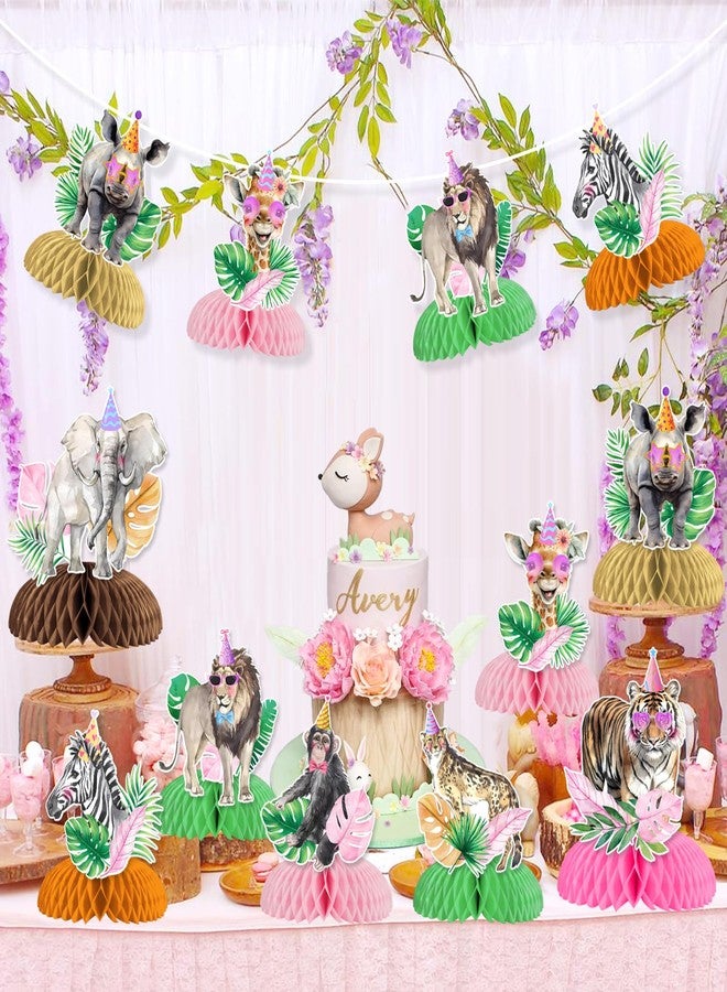 Fangleland 8 Pieces Jungle Animal Honeycomb Centerpieces Pink for Girls, Safari Themed Birthday Party Decorations, Wild Animal Theme Table Toppers Decors Baby Shower Party Supplies… - Image 4