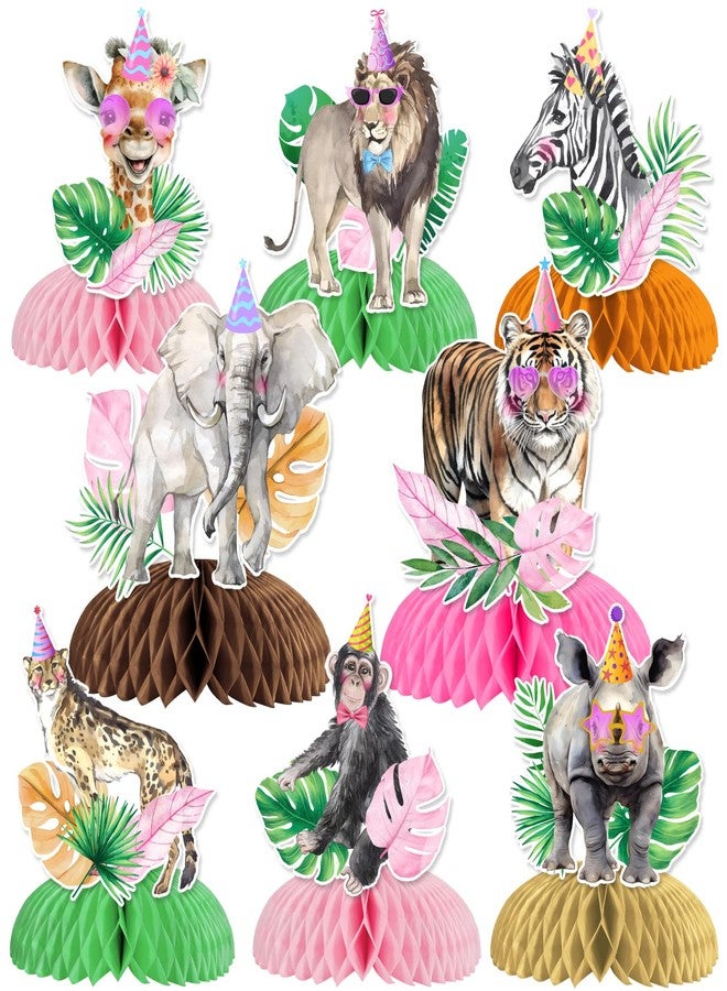 Fangleland 8 Pieces Jungle Animal Honeycomb Centerpieces Pink for Girls, Safari Themed Birthday Party Decorations, Wild Animal Theme Table Toppers Decors Baby Shower Party Supplies… - Image 1