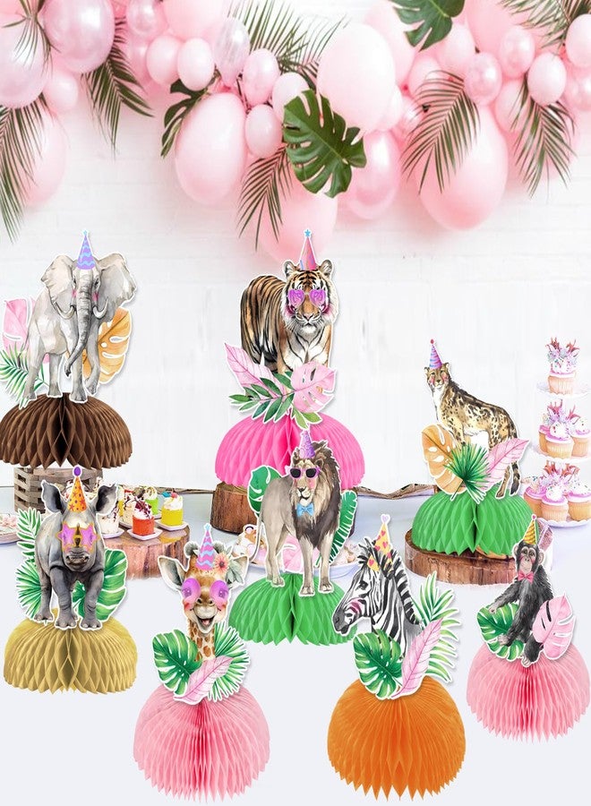 Fangleland 8 Pieces Jungle Animal Honeycomb Centerpieces Pink for Girls, Safari Themed Birthday Party Decorations, Wild Animal Theme Table Toppers Decors Baby Shower Party Supplies… - Image 2