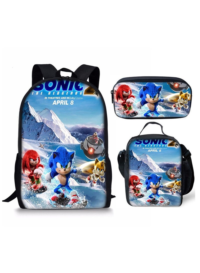 Sonic Cartoon Anime Student Backpack Three-Piece Set 29*42*16cm