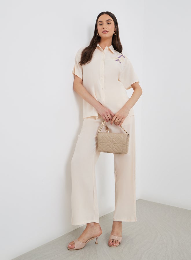 Take Two Floral Embroidered Shirt and Pants Co-Ords - Image 1