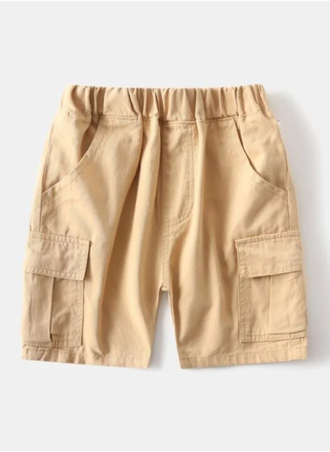 YUNIQEE Beige Regular Fit Mid Rise Solid Shorts