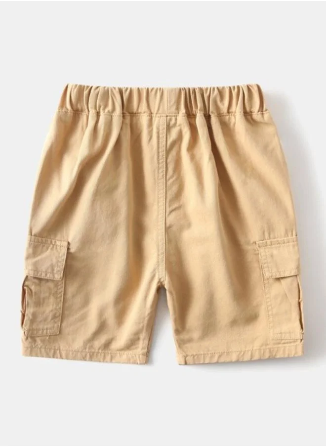 YUNIQEE Beige Regular Fit Mid Rise Solid Shorts