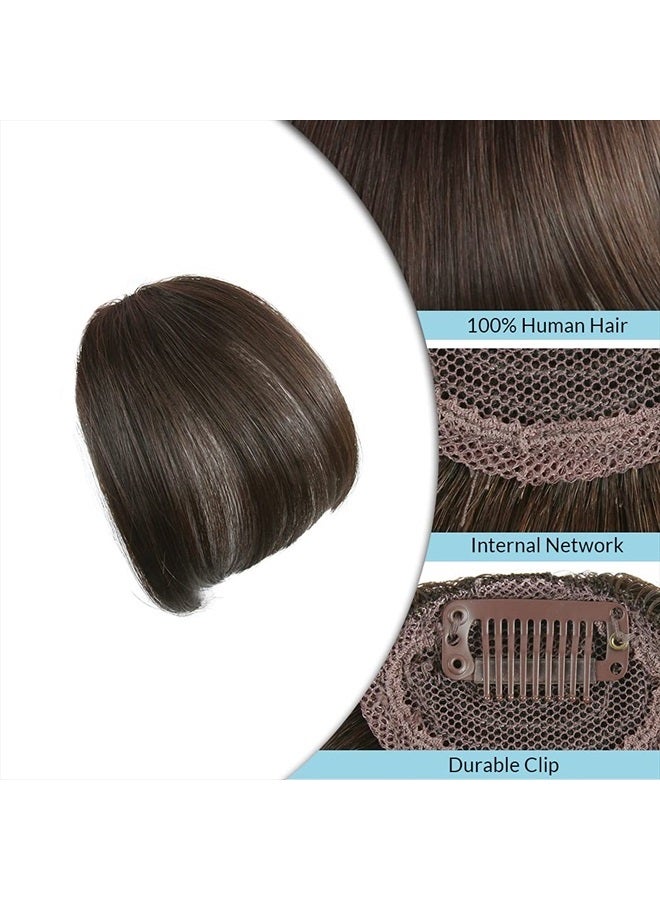 SHINON HAIQUAN Fringe Hair Bang Extensions Human Hair Flat Bangs Hand Tied Bang Fashion Clip in Hair Extension Dark Brown - Image 4