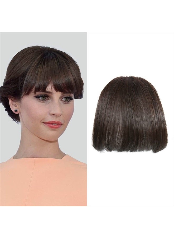 SHINON HAIQUAN Fringe Hair Bang Extensions Human Hair Flat Bangs Hand Tied Bang Fashion Clip in Hair Extension Dark Brown - Image 1