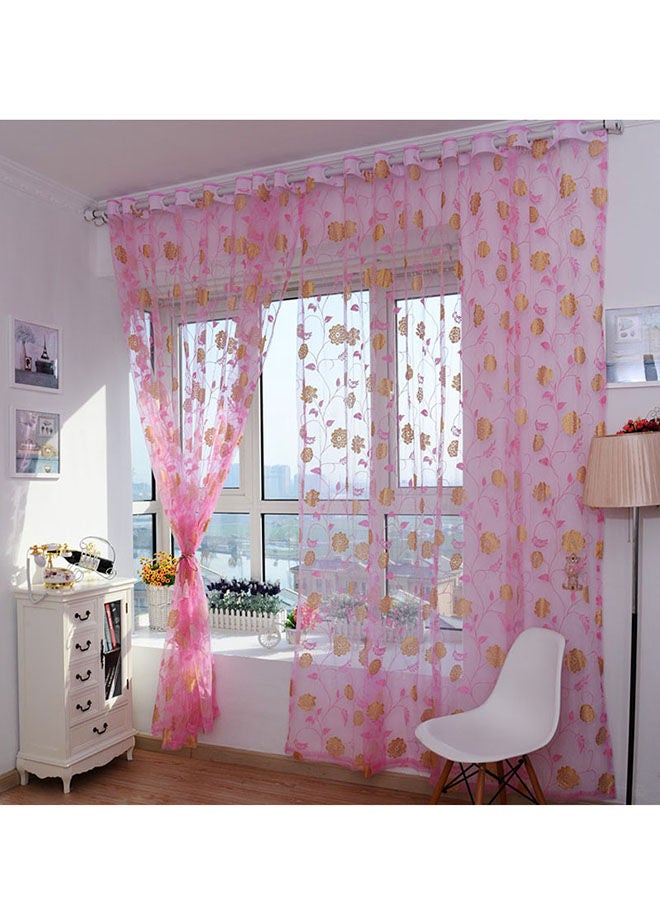 NIBEMINENT Bronzing Peony Window Screens Door Balcony Curtain Panel Sheer Cover Pink/Yellow - Image 2
