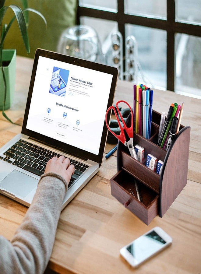 Siveit منظم مكتبي خشبي من سيفيت مع درج، وحدة تخزين متعددة الوظائف لمستلزمات المكتب - حامل جهاز تحكم عن بعد - Image 2