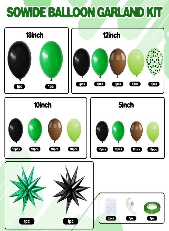 Sowide Green and Brown Balloon Garland Arch Kit,Brow Green and Black Balloons Garland Kit with 2pcs Star Foil Balloons for Video Theme Jungle Safari Game Party Baby Shower Grauation Birthday Decorations - Image 2