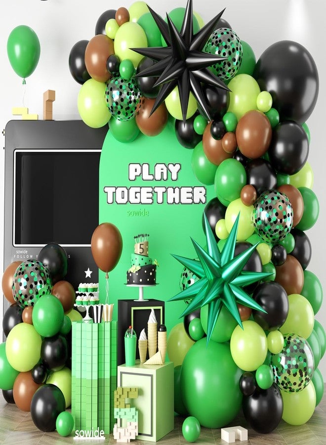 Sowide Green and Brown Balloon Garland Arch Kit,Brow Green and Black Balloons Garland Kit with 2pcs Star Foil Balloons for Video Theme Jungle Safari Game Party Baby Shower Grauation Birthday Decorations - Image 1
