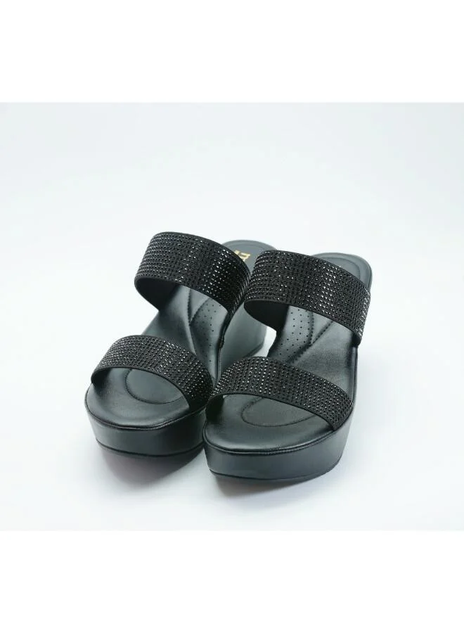 092-3124 Michelle Morgan Women's Embellished Double Strap Wedge Heel Sandals 514RJ33A Black