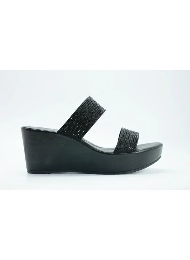 Michelle Morgan Black 092-3124 Michelle Morgan Women's Embellished Double Strap Wedge Heel Sandals 514RJ33A Black for Women | Best Price UAE